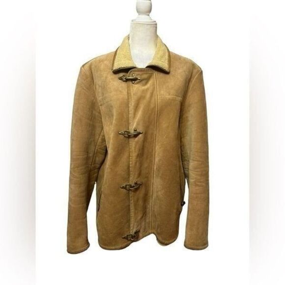 Micheal Kors Leather Coat Womens size large Tan color - Picture 1 of 12